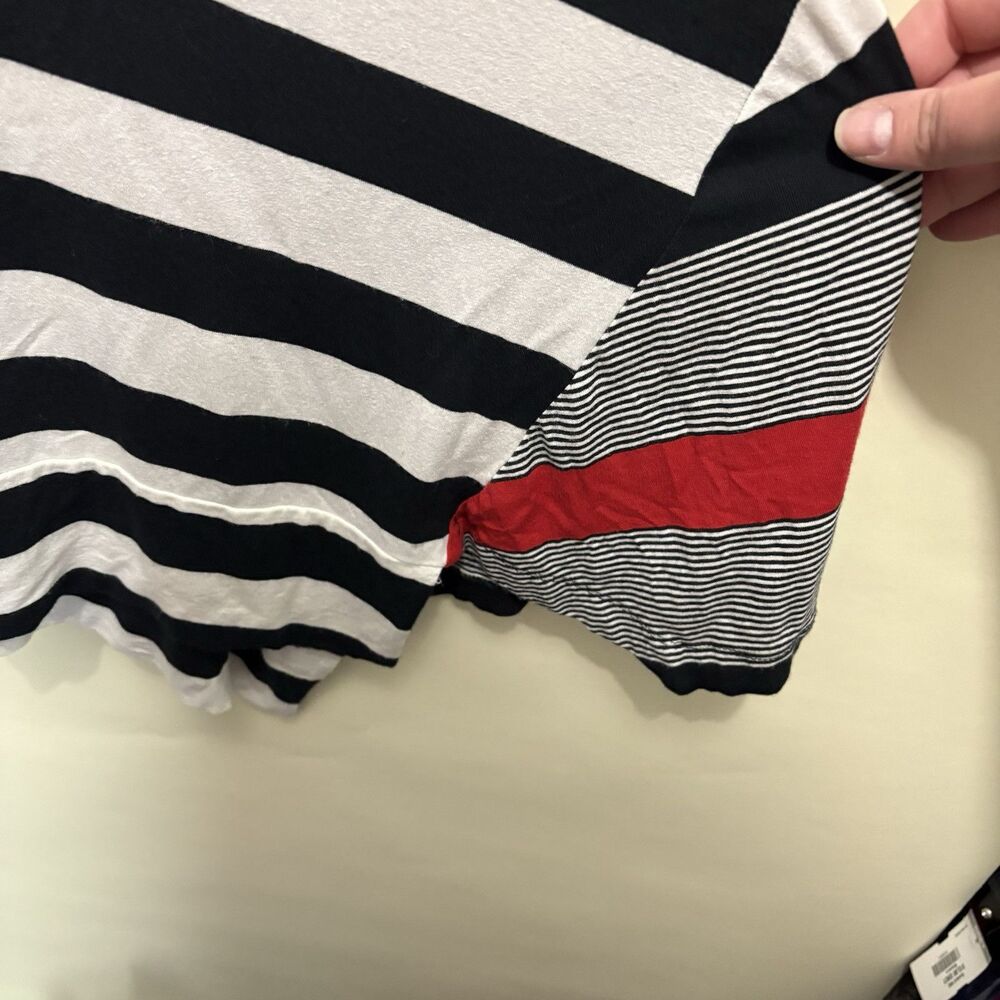 Alembika Jersey Knit Tunic Top Medium Red Black White Stripe Lagenlook Artsy - Picture 3 of 9